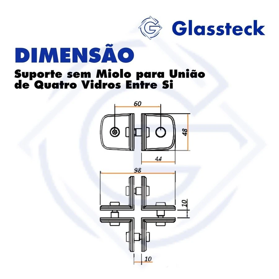 Suporte sem Miolo para União de Quatro Vidros Entre Si -2