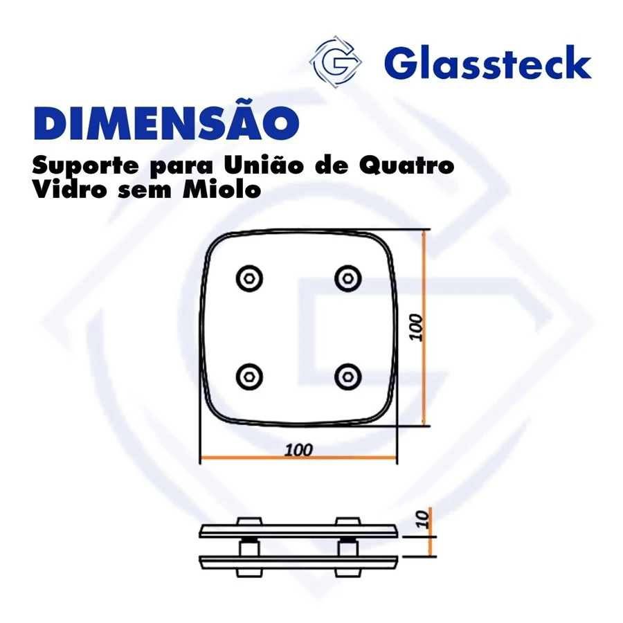 Suporte para União de Quatro Vidro sem Miolo -2