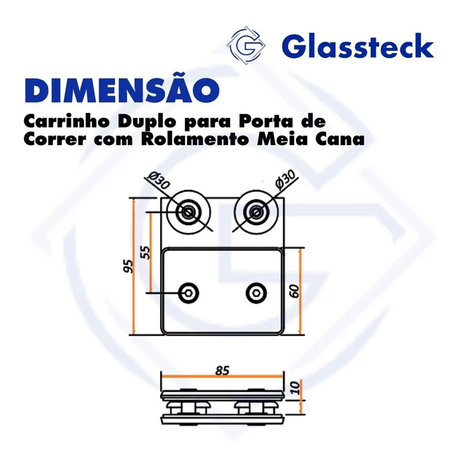 Carrinho Duplo para Porta de Correr com Rolamento Meia Cana -2