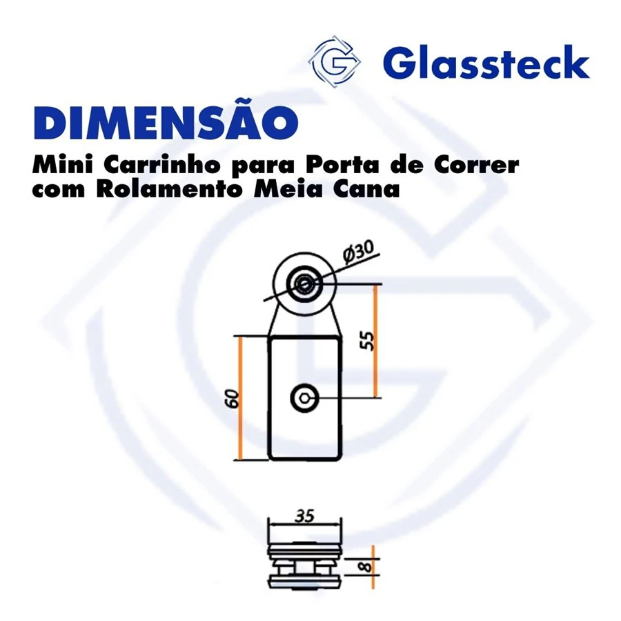 Mini Carrinho para Porta de Correr com Rolamento Meia Cana -2