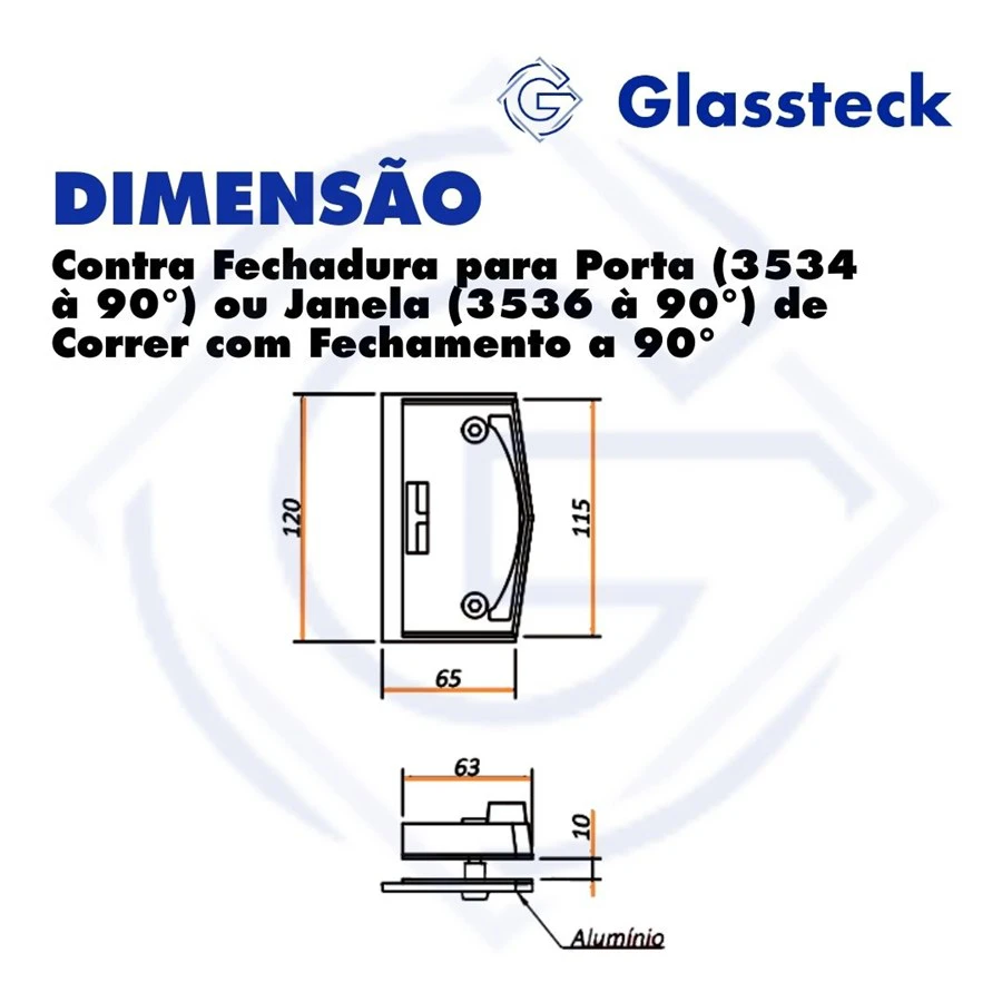 Contra Fechadura para Porta (3534 à 90°) ou Janela (3536 à 90°) de Correr com Fechamento a 90° -2
