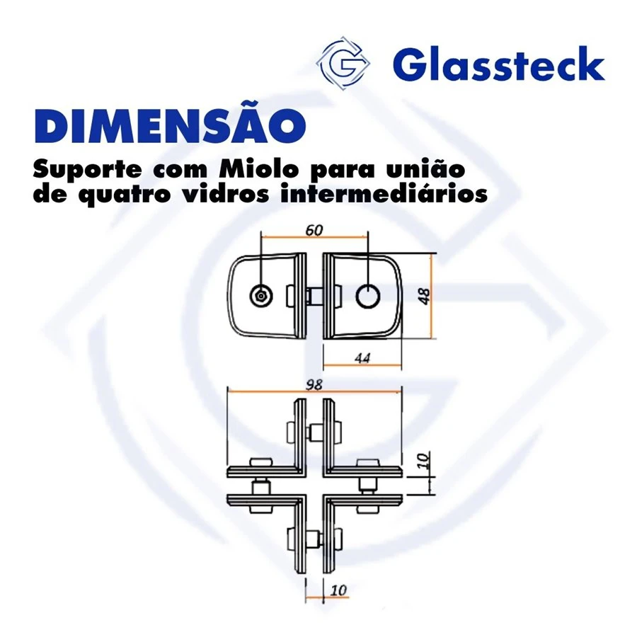 Suporte com Miolo para união de quatro vidros intermediários -2