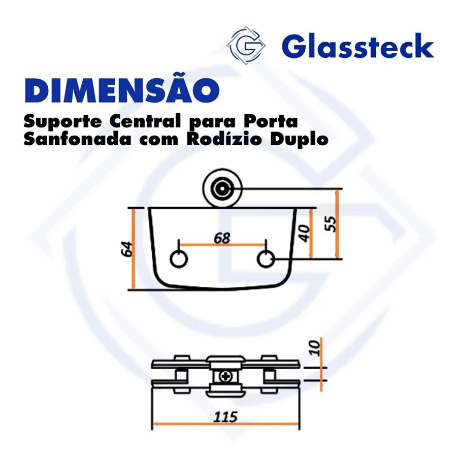 Suporte Central para Porta Sanfonada com Rodízio Duplo -2