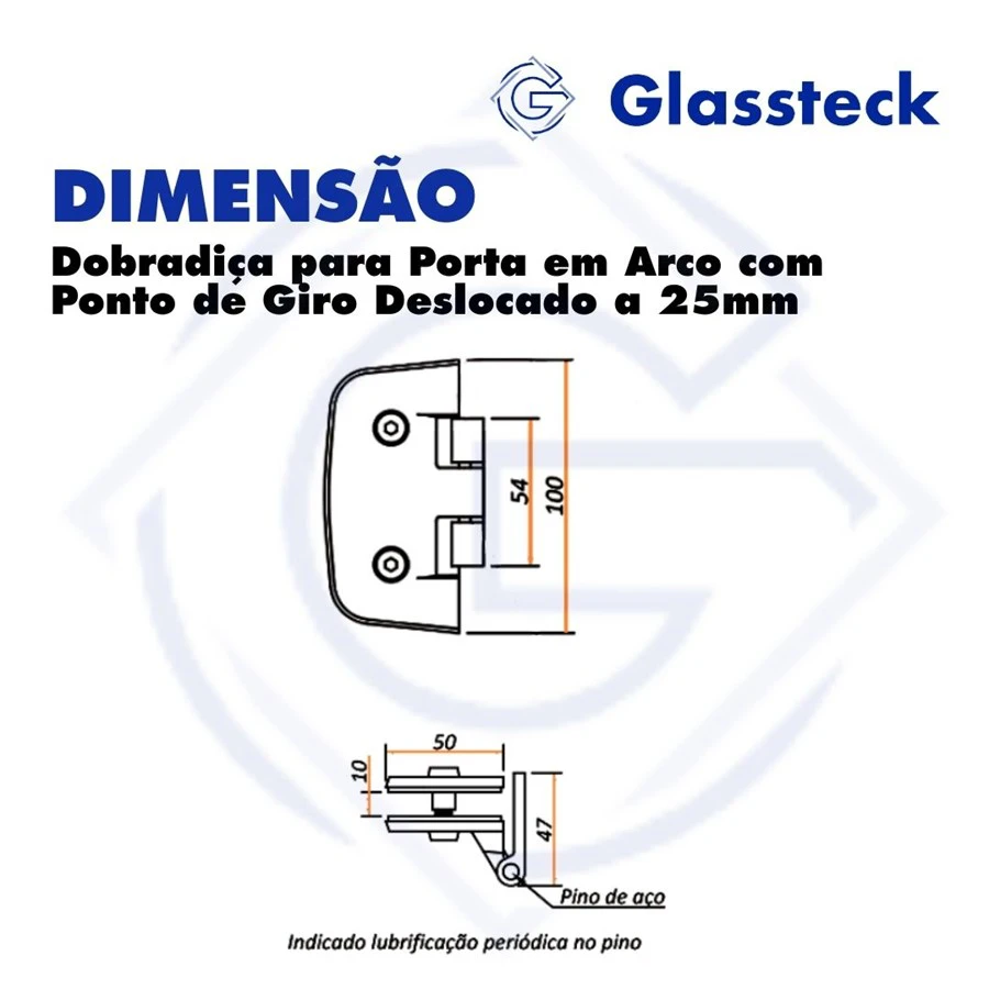 Dobradiça para Porta em Arco com Ponto de Giro Deslocado a 25mm -2