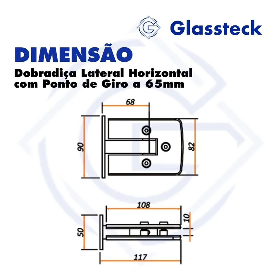 Dobradiça Lateral Horizontal com Ponto de Giro a 65mm -2