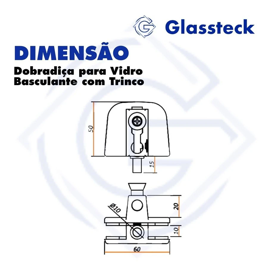 Dobradiça para Vidro Basculante com Trinco -2