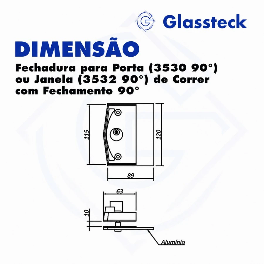 Fechadura para Porta (3530 90°) ou Janela (3532 90°) de Correr com Fechamento a 90° -2