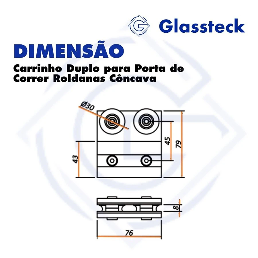 Carrinho Duplo para Porta de Correr Roldanas Côncava -2