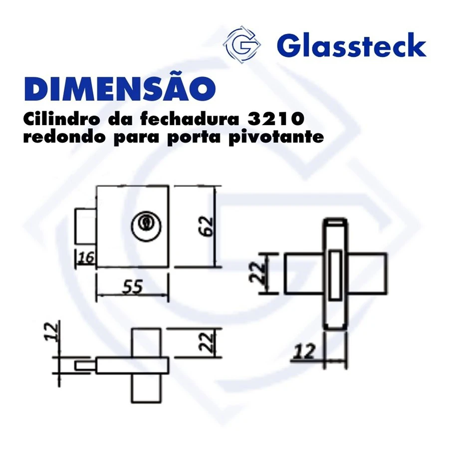 Cilindro da fechadura 3210 redondo para porta pivotante -2