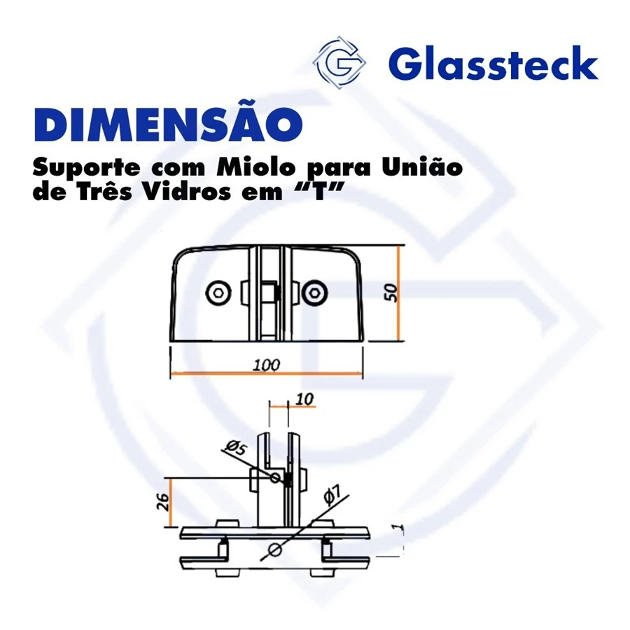 Suporte com Miolo para União de Três Vidros em “T” -2