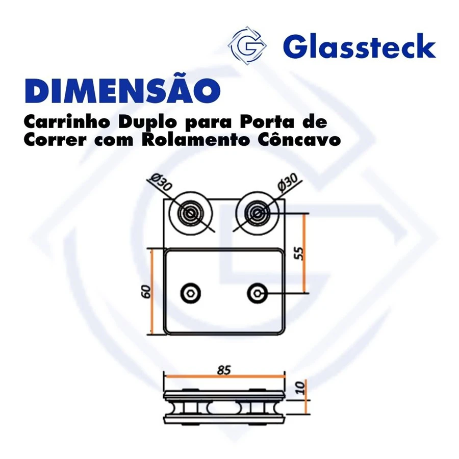 Carrinho Duplo para Porta de Correr com Rolamento Côncavo -2
