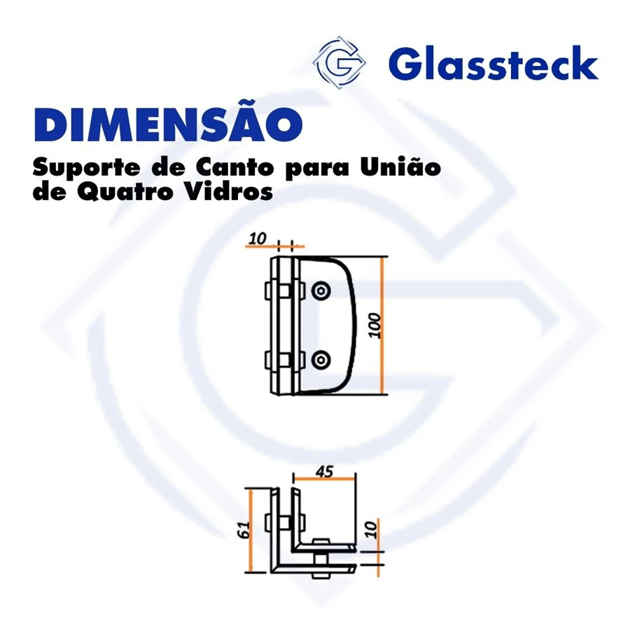 Suporte de Canto para União de Quatro Vidros -2