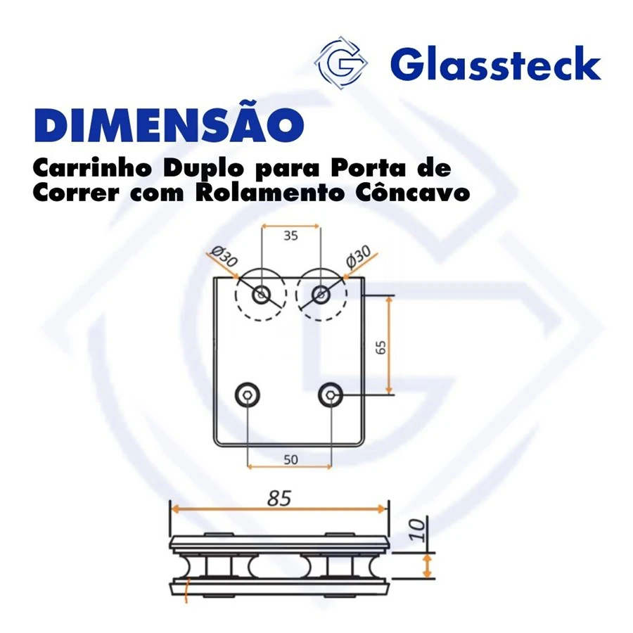 Carrinho Duplo para Porta de Correr com Rolamento Côncavo -2
