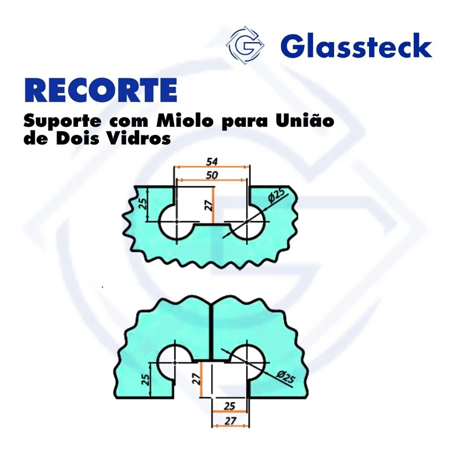 Suporte com Miolo para União de Dois Vidros -2