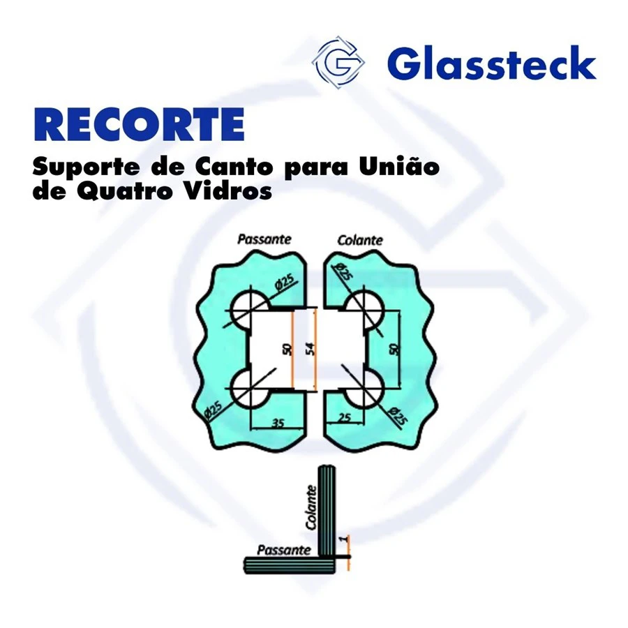 Suporte de Canto para União de Quatro Vidros -2