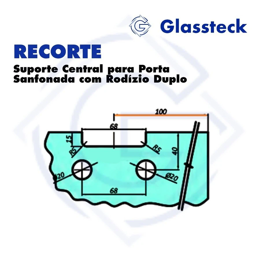 Suporte Central para Porta Sanfonada com Rodízio Duplo -2