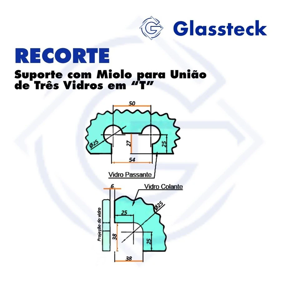 Suporte com Miolo para União de Três Vidros em “T” -2