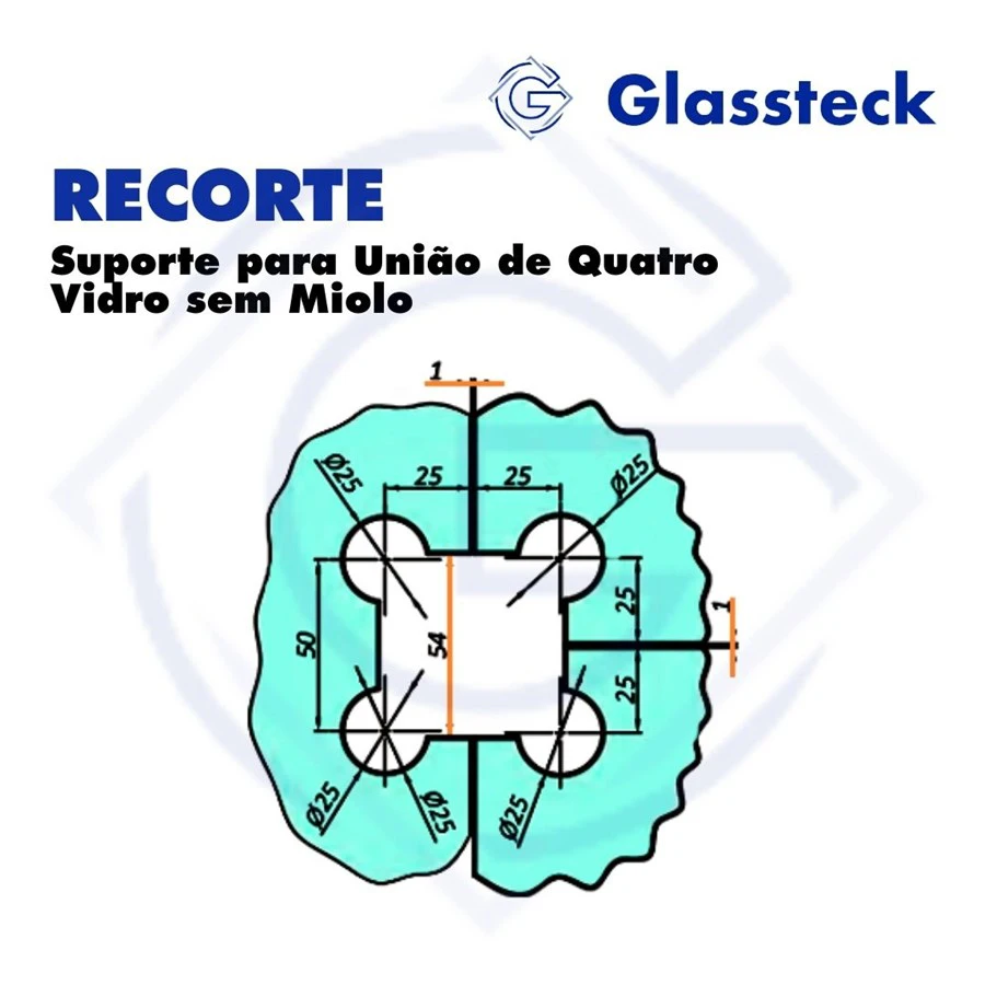 Suporte para União de Quatro Vidro sem Miolo -2