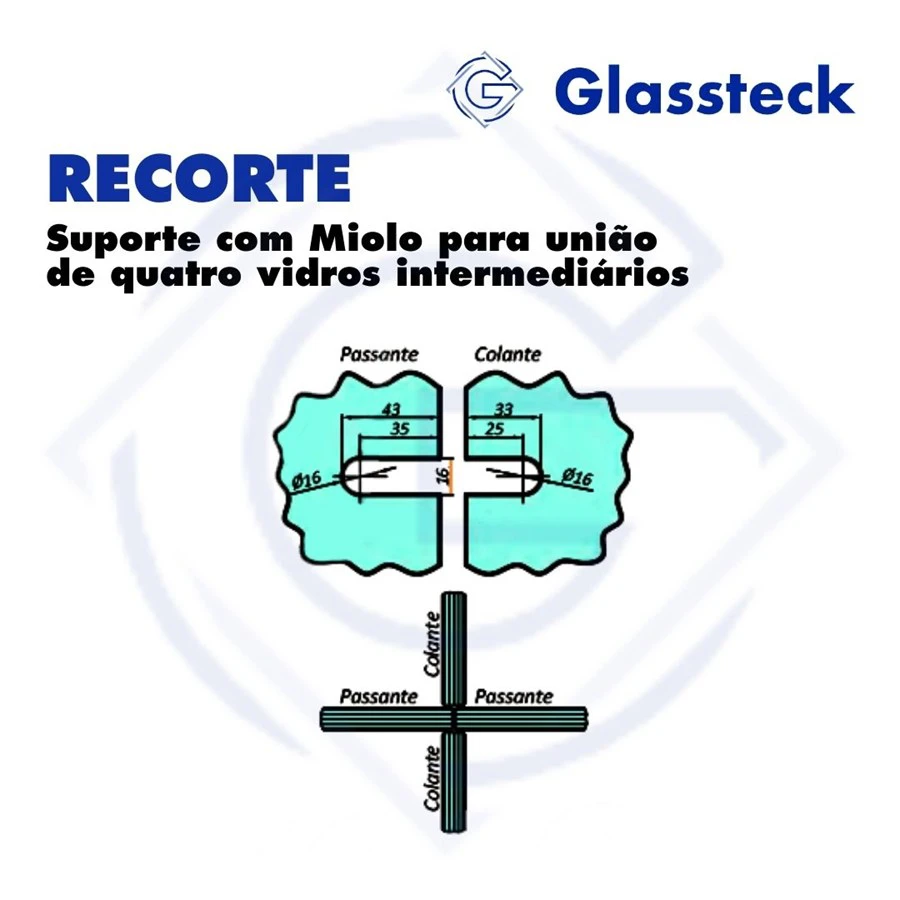 Suporte com Miolo para união de quatro vidros intermediários -2