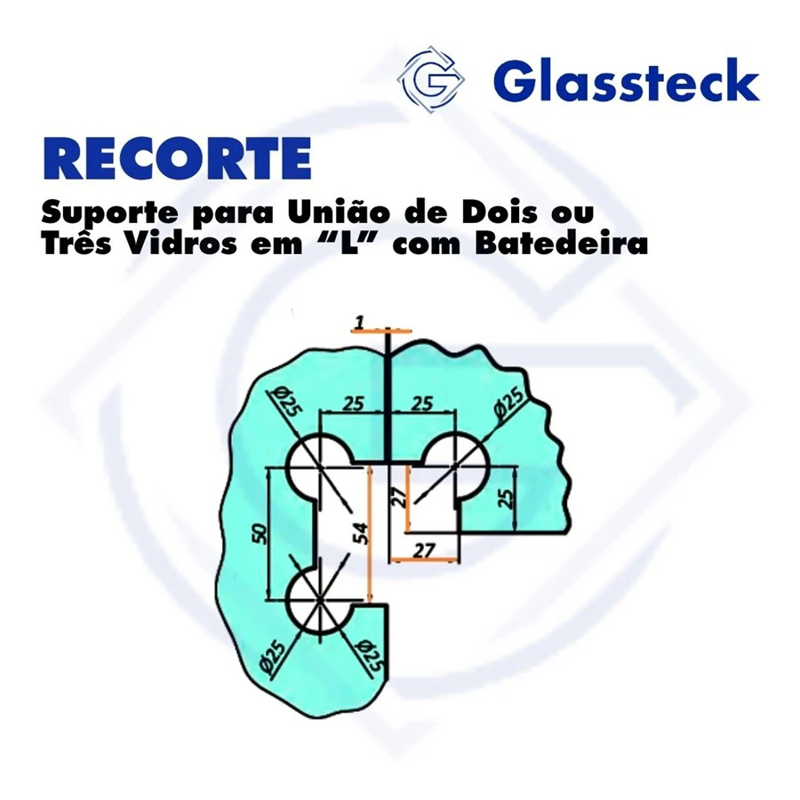 Suporte para União de Dois ou Três Vidros em “L” com Batedeira -2