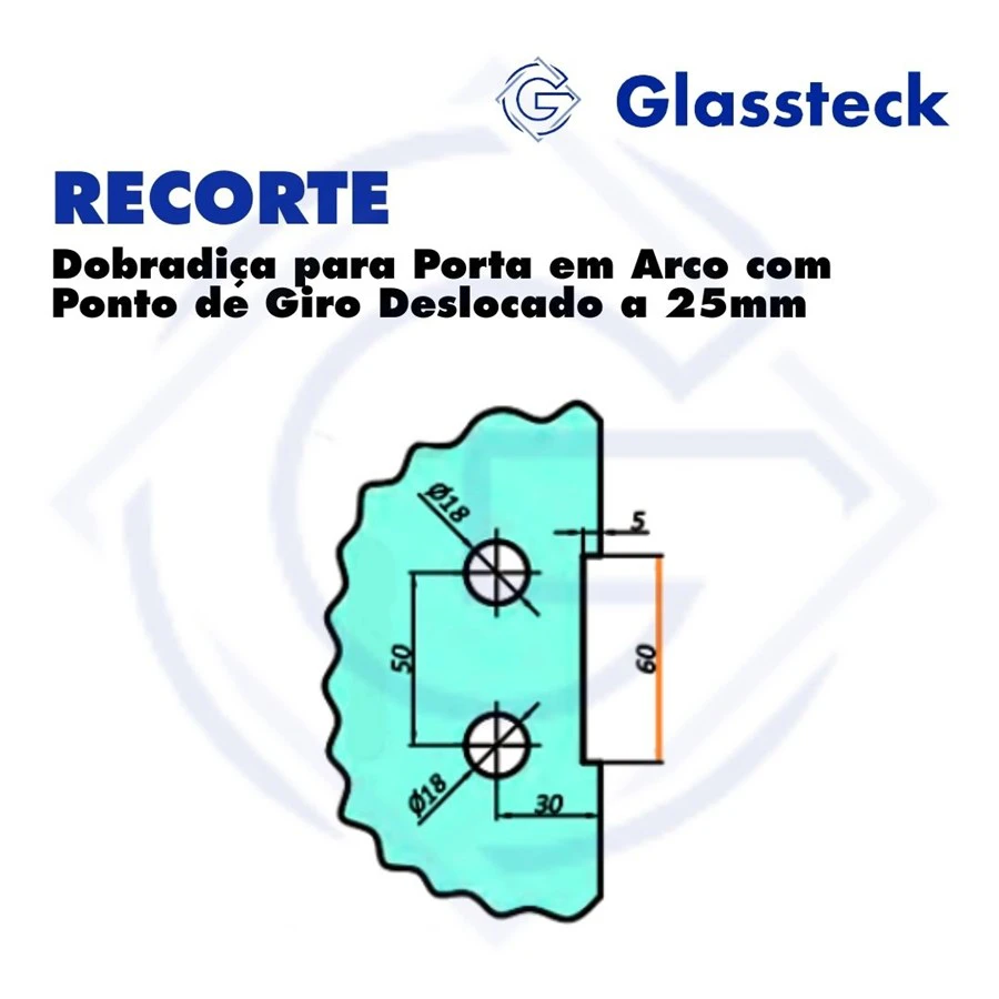 Dobradiça para Porta em Arco com Ponto de Giro Deslocado a 25mm -2