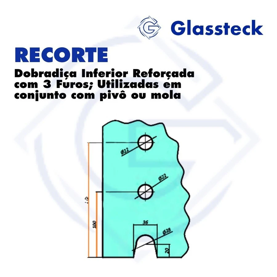 Dobradiça Inferior Reforçada com 3 Furos; Utilizadas em conjunto com pivô ou mola -2