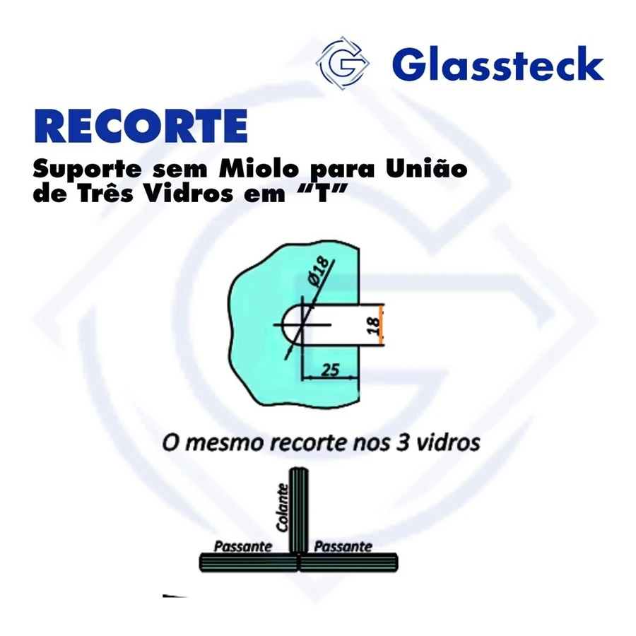 Suporte sem Miolo para União de Três Vidros em “T” -2