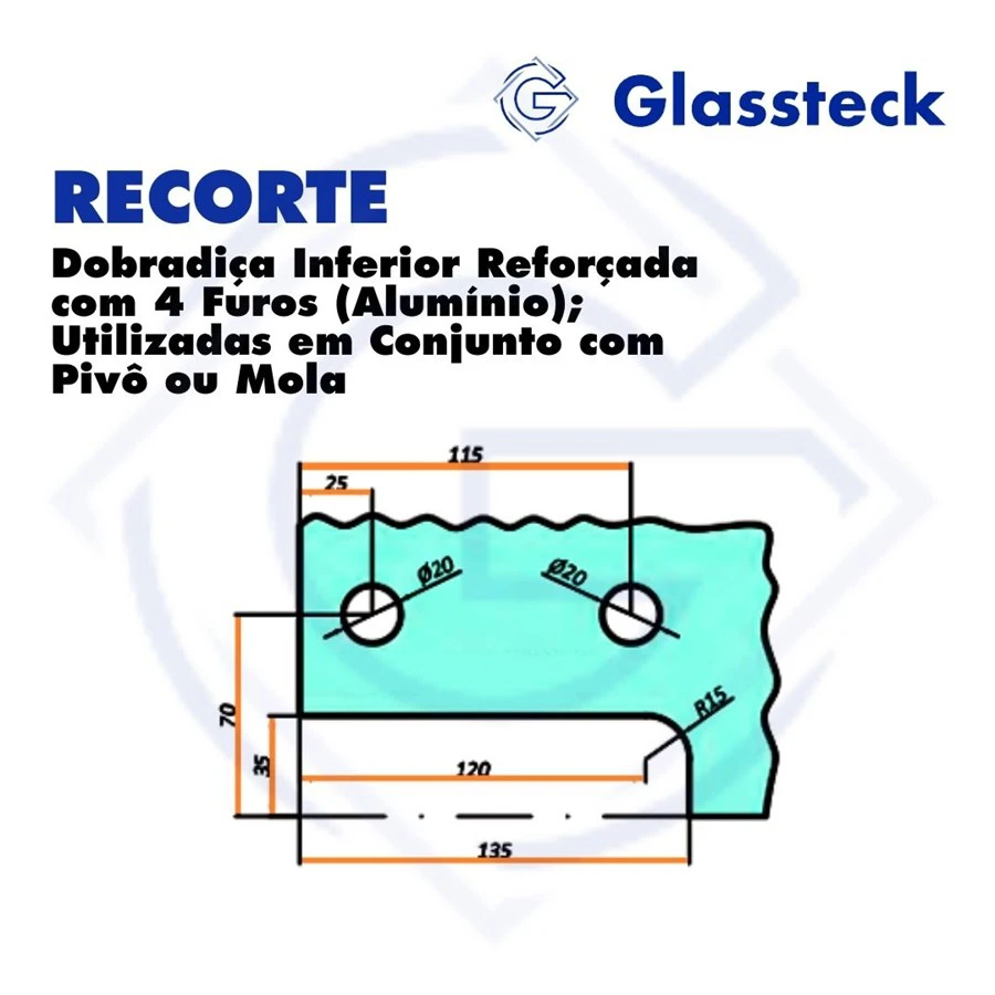 Dobradiça Inferior Reforçada com 4 Furos (Alumínio); Utilizadas em Conjunto com Pivô ou Mola -2